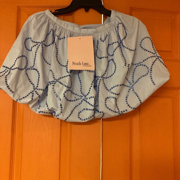 NWT Peach Love Pale Blue Rhinestone Balloon Mini Skirt Sz XS/S - Picture 1 of 4